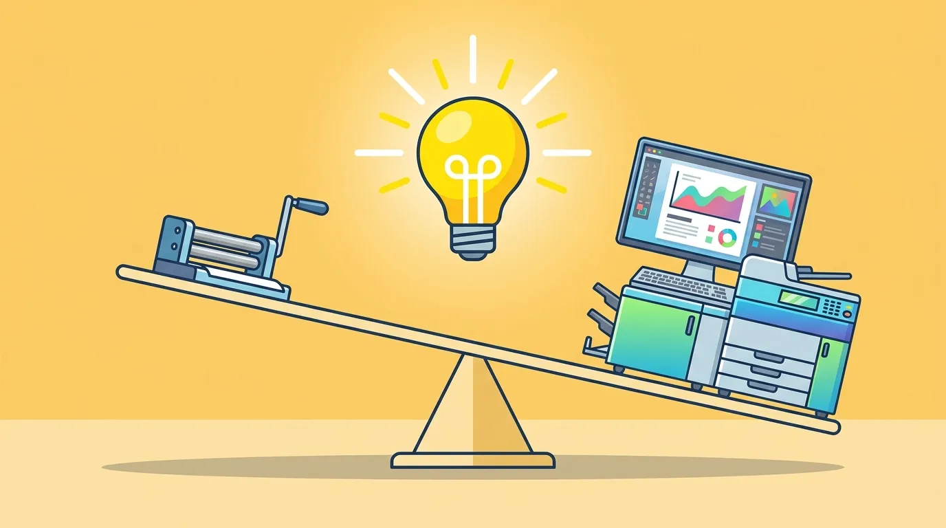 Balança ilustrativa mostrando como saber a hora certa de aportar recursos na produção visual.