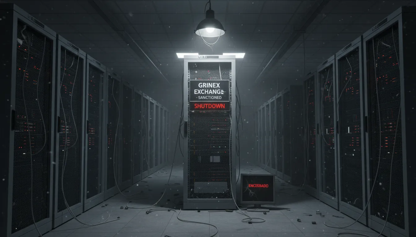 Servidores desligados da Grinex Exchange após o $13.74M hack shuts down suas operações, resultando em caos.