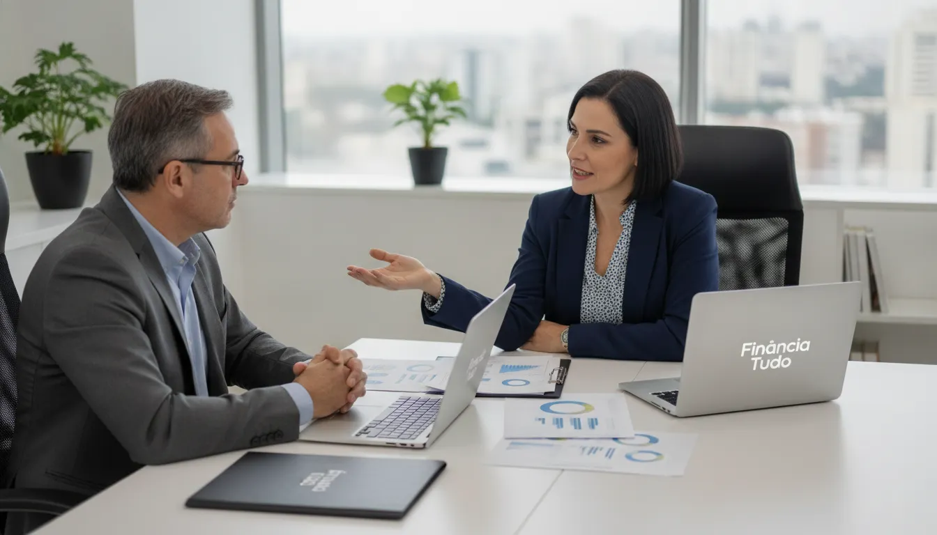 Especialista Financia Tudo em consulta individual, orientando sobre aprovação de financiamento para condomínio.