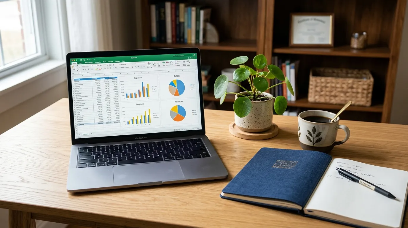 Planilha financeira em notebook auxiliando na contabilidade para psicólogos autônomos.