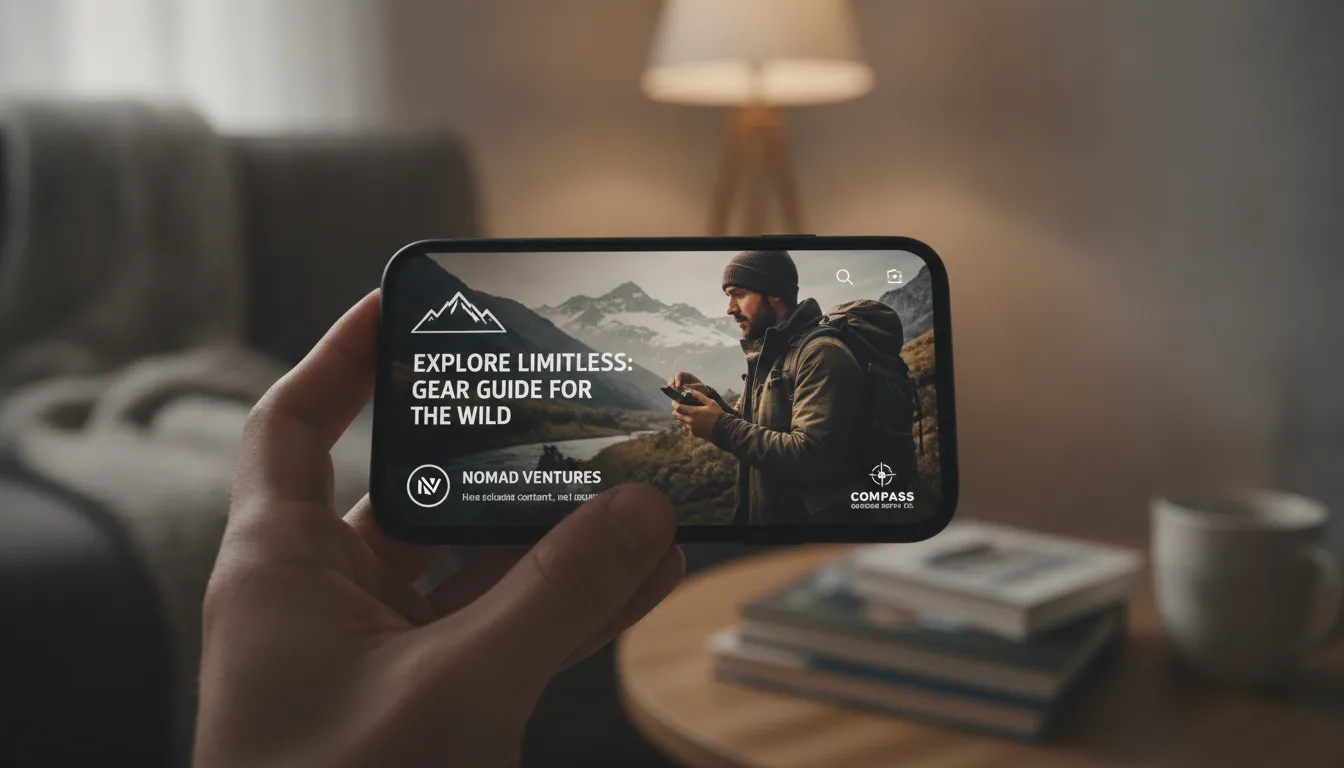 Mão segura smartphone exibindo vídeo de branded content no YouTube, oferecendo valor em vez de propaganda intrusiva.