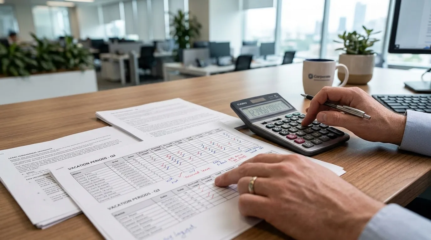 Pessoa fazendo calculo de como saber se tenho ferias vencidas e valores a receber em dobro.