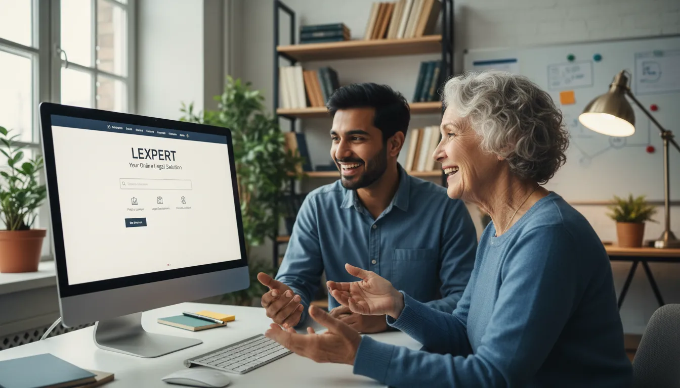 Pessoas de diferentes idades utilizando serviço jurídico online de forma simples