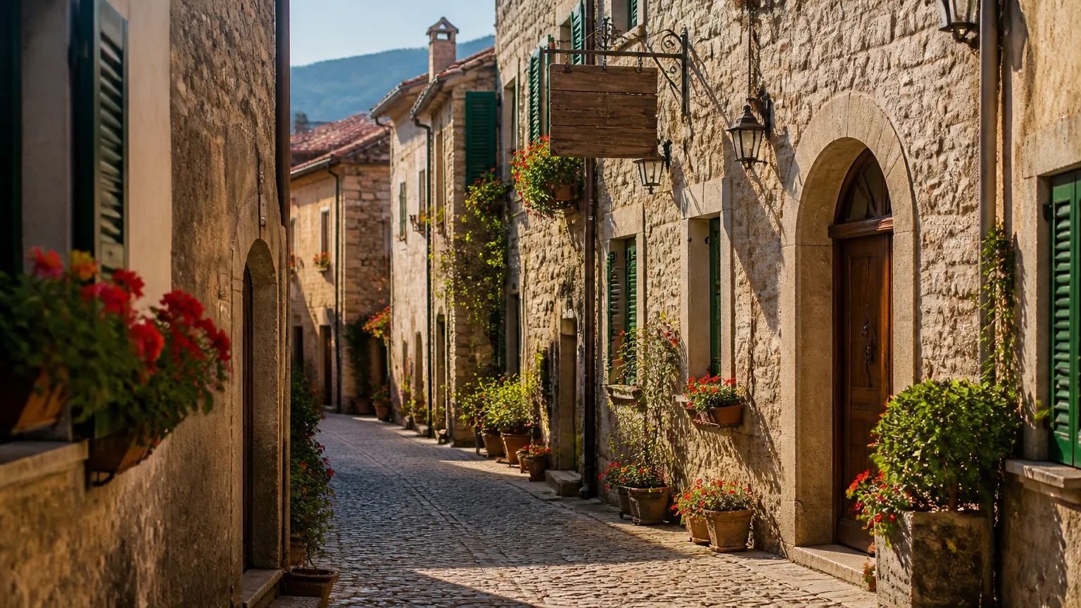 Vila histórica na Itália evocando origens de sobrenomes italianos com M.