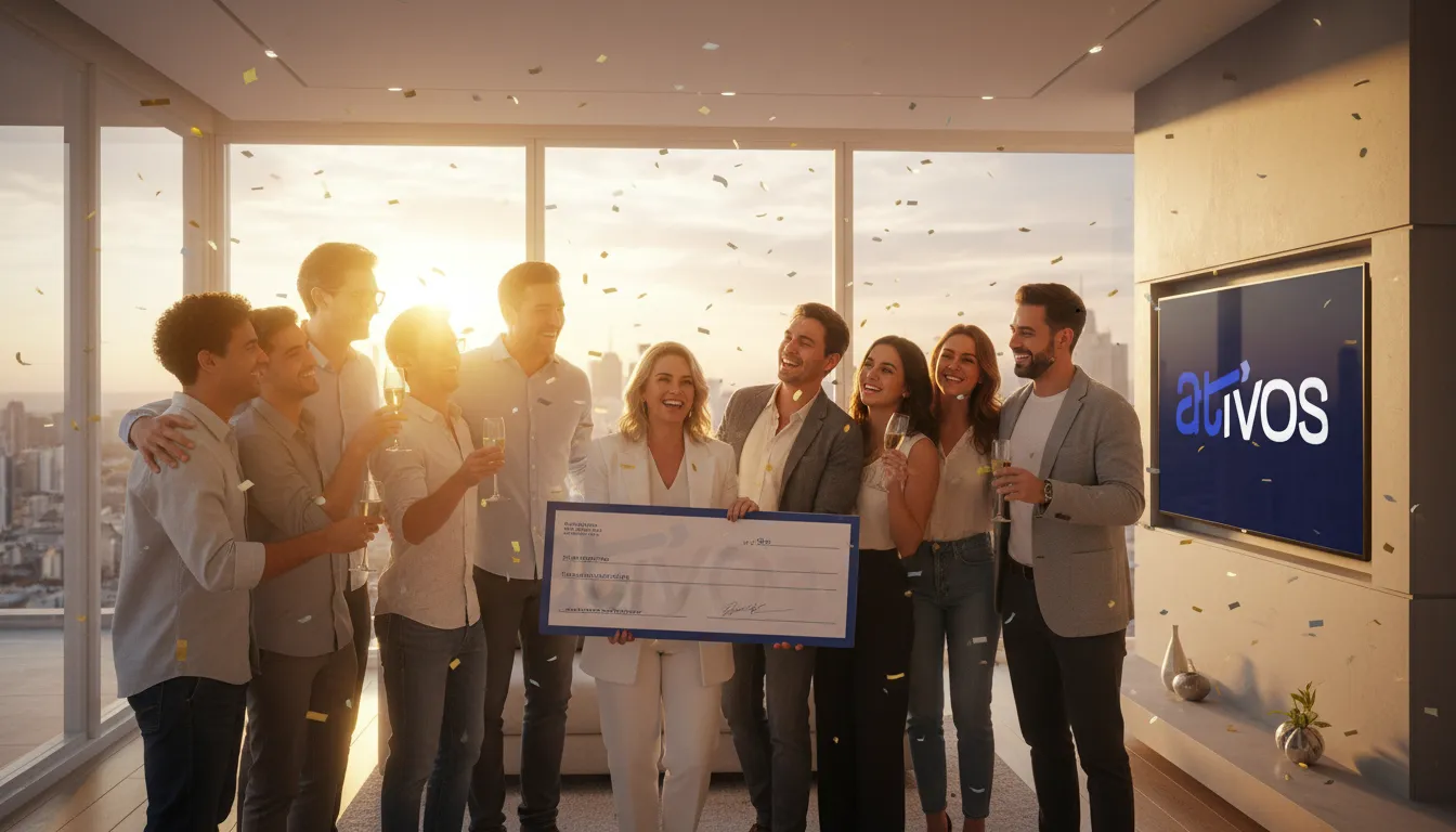 Grupo comemorando recebimento de precatório, simbolizando a alegria da antecipação de precatórios.