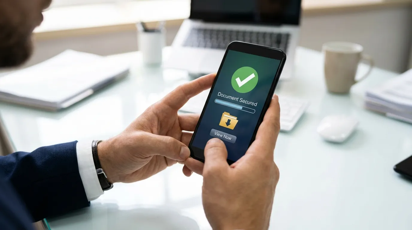 Celular exibindo download de nota fiscal comprador de forma simples