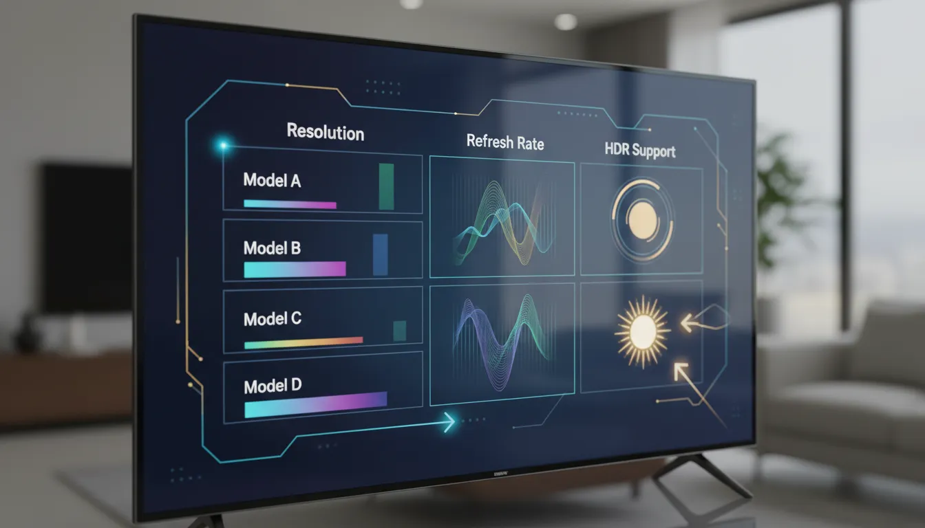 Comparativo visual da melhor tv, demonstrando suas características superiores em resolução, taxa de atualização e suporte HDR.