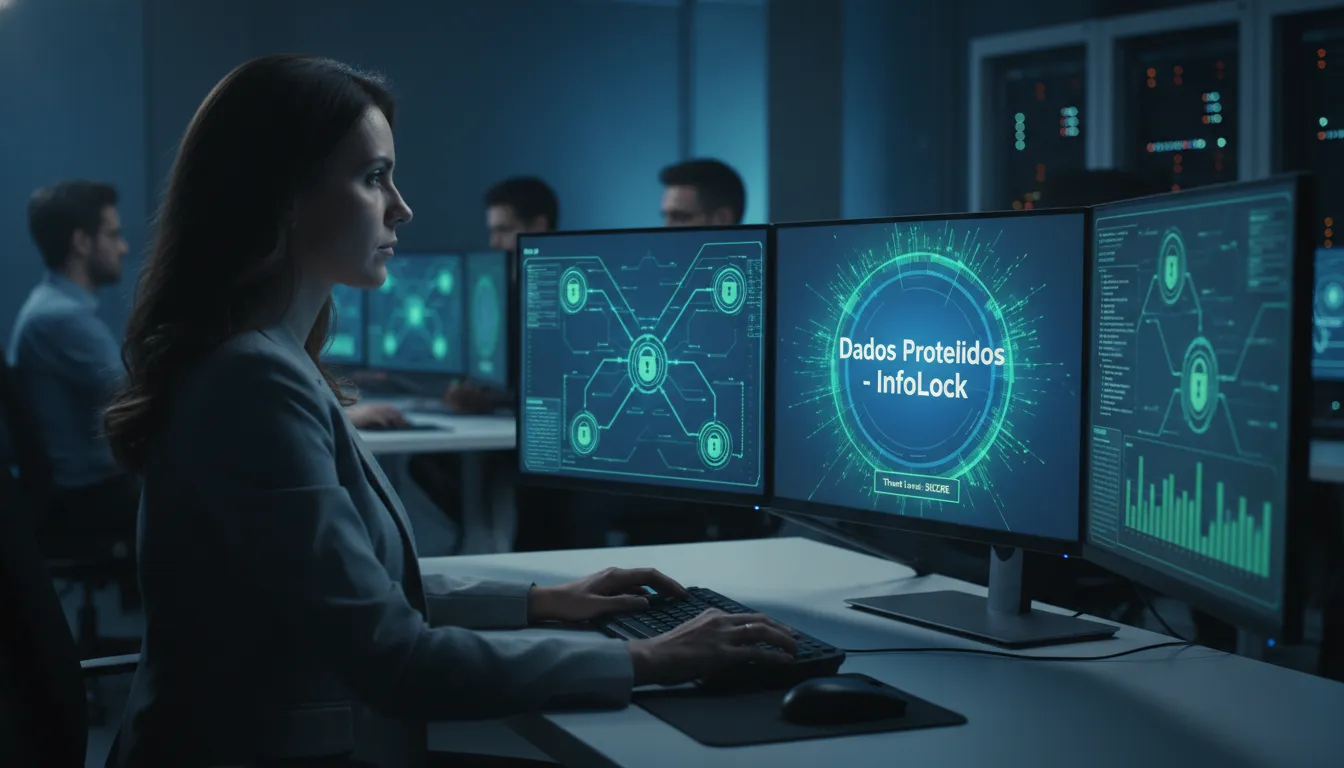 Centro de operações de segurança cibernética, mostrando a proteção ativa de dados por um comitê de privacidade.