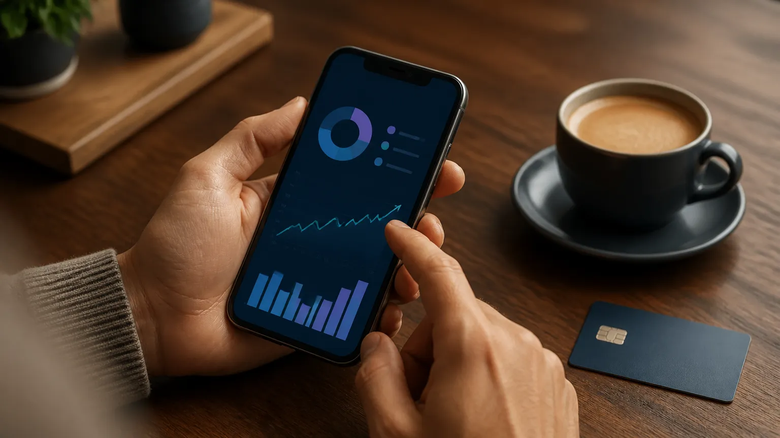 Consulta no smartphone sobre transformar limite do cartão em dinheiro com planejamento financeiro.