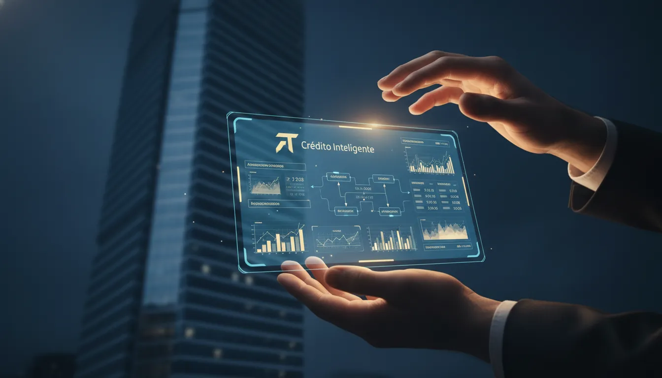 Interface digital da Financia Tudo, ilustrando acesso seguro e inteligente ao crédito utilizando imóvel comercial como garantia.