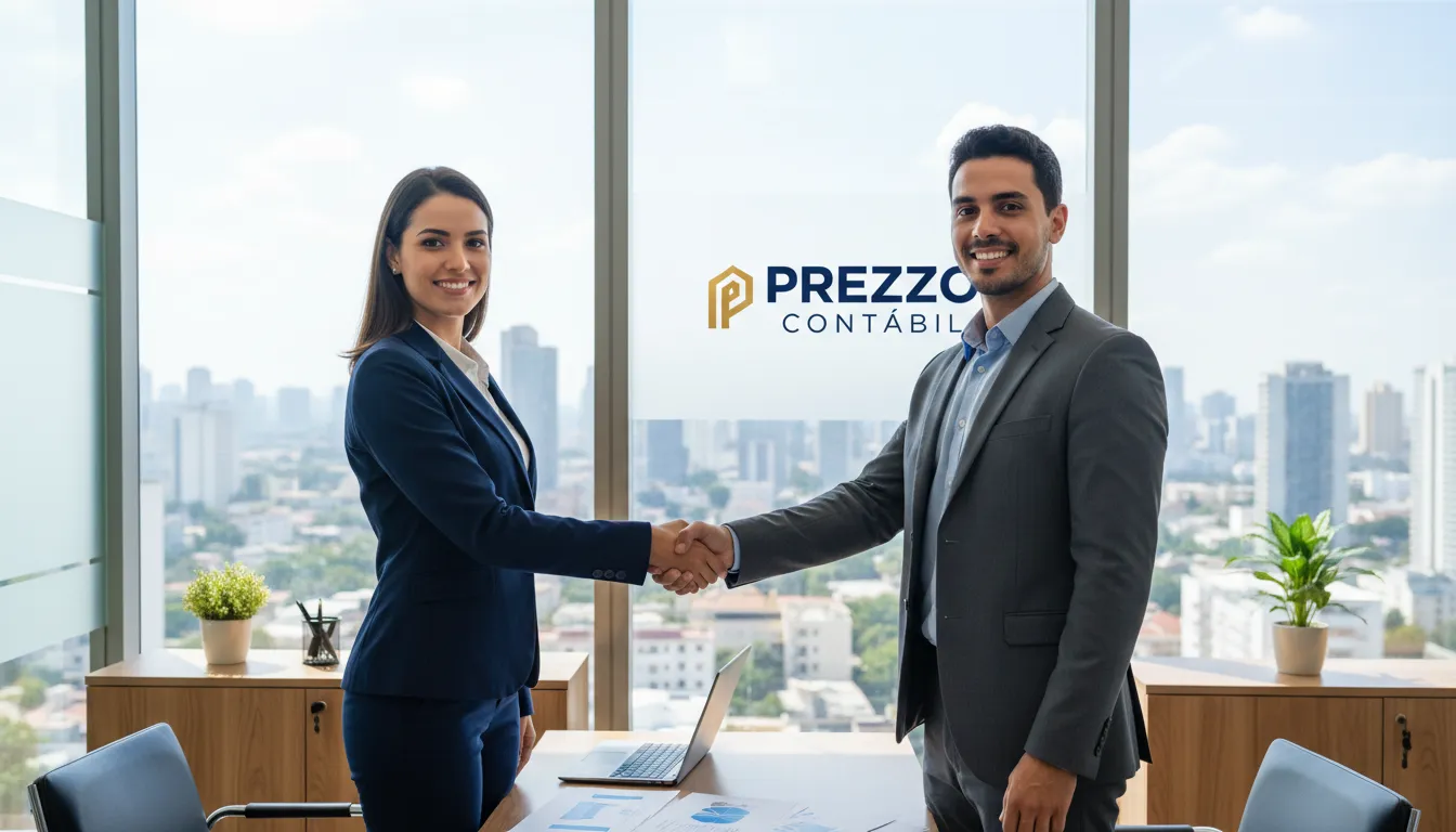 Aperto de mão entre advogado e consultor da Prezzo, simbolizando a confiança na contabilidade para escritório de advocacia e o sucesso financeiro do negócio.