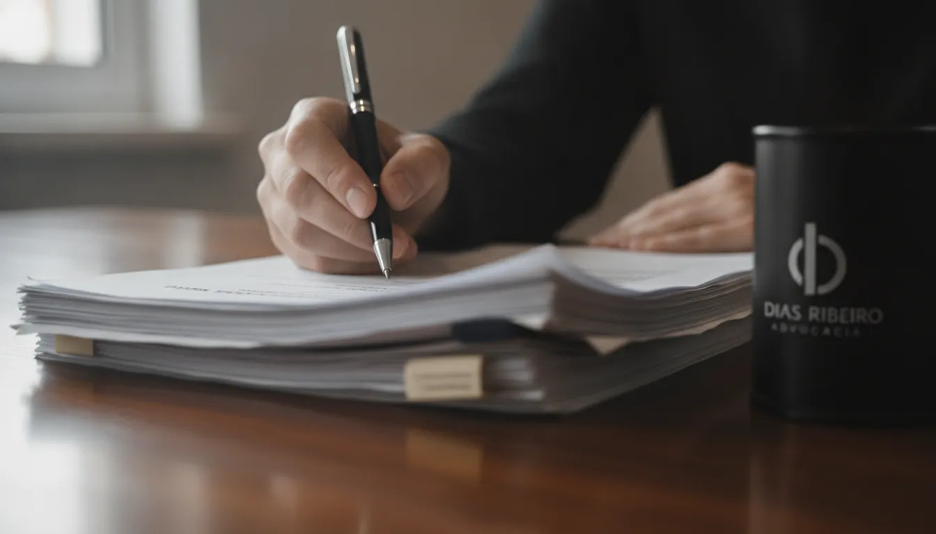 Documentos e caneta para ação contra plano de saúde. Advogado em Cruzeiro prepara processo.