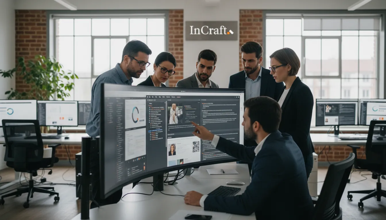 Equipe especializada colaborando em projeto de site, demonstrando suporte para site contínuo e manutenção proativa com expertise digital.