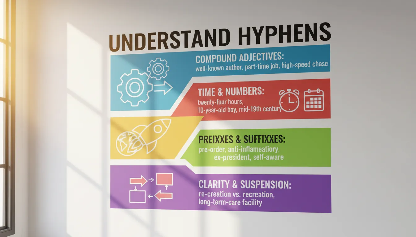 A teacher explaining hyphen rules in a classroom.