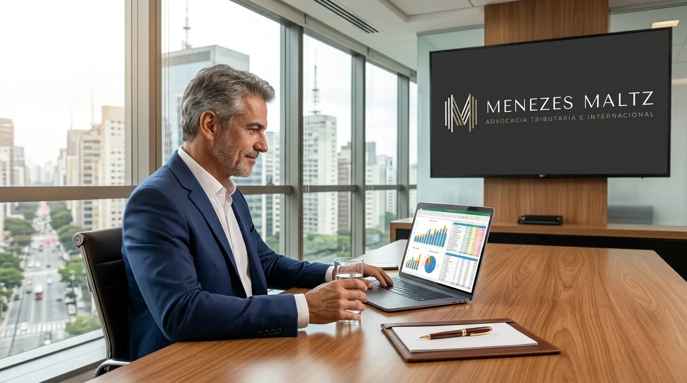 Empresario no Brasil planejando divisao de bens com testamento publico seguro.