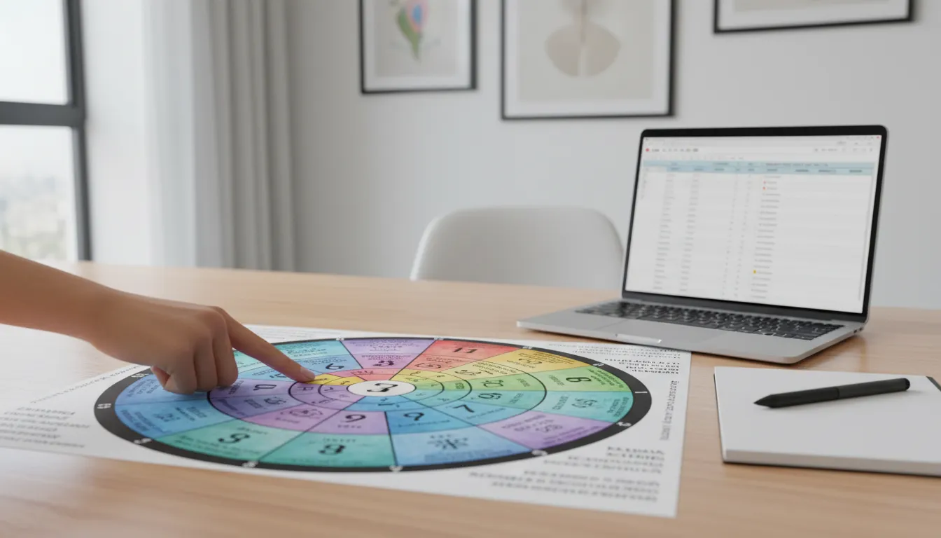 Tabela numerológica detalhada sendo utilizada no computador