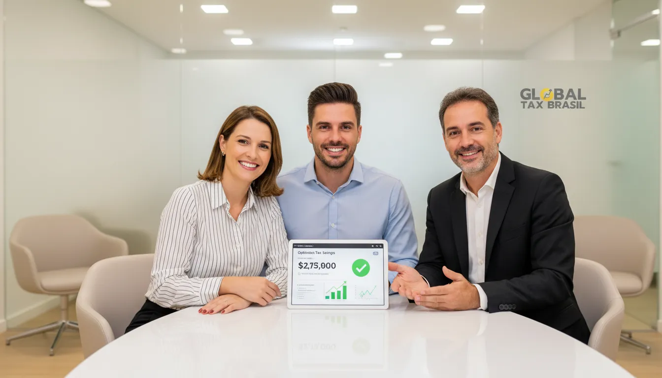 Casal aliviado com otimização fiscal ao vender imóvel no Brasil morando no exterior, com apoio especializado da Global Tax.