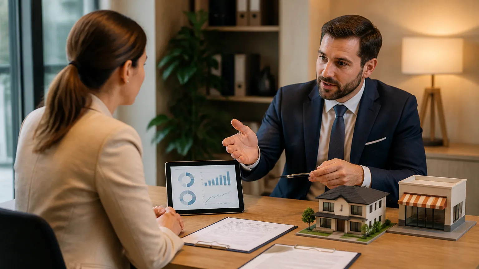Consultoria usando patrimônio imobiliário para financiar nova atividade profissional com segurança.