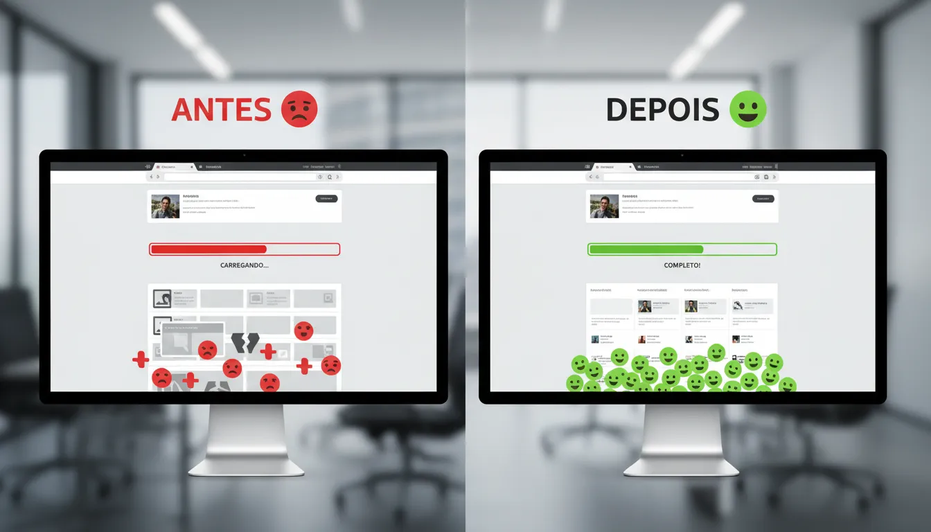 Velocidade de Site em 2026: Core Web Vitals Atualizado 3 Exemplo visual do impacto da otimização no carregamento e na experiência do usuário