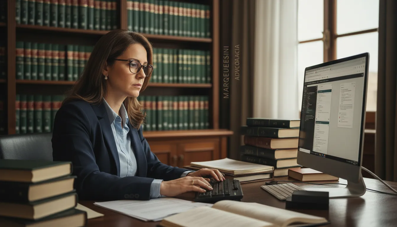 Advogada especializada elabora recurso administrativo fiscal detalhado, demonstrando a expertise da Marquesini Advocacia na defesa empresarial.