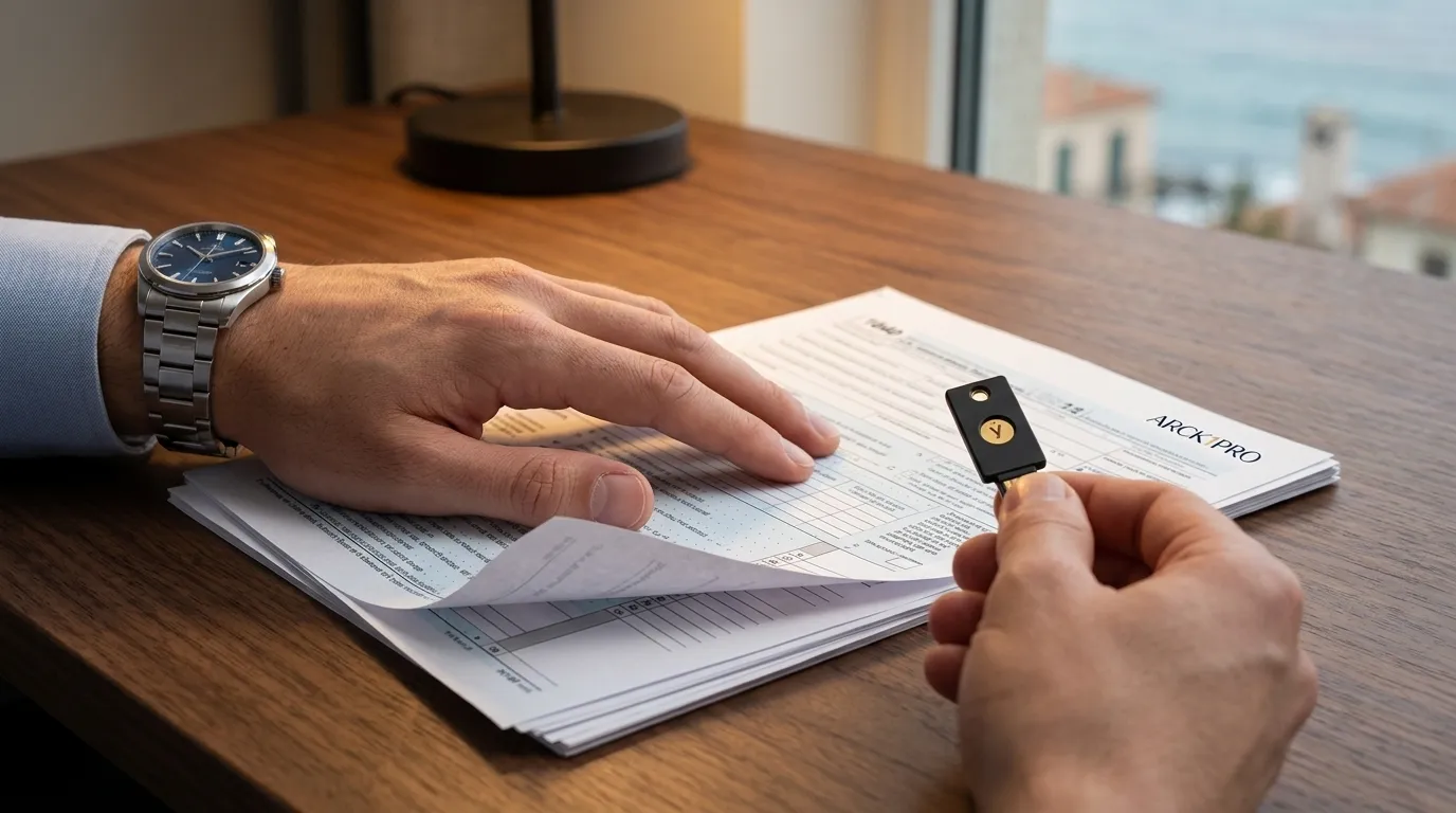 Documentos fiscais e token digital para demonstrar acesso imposto de renda com máxima governança patrimonial.