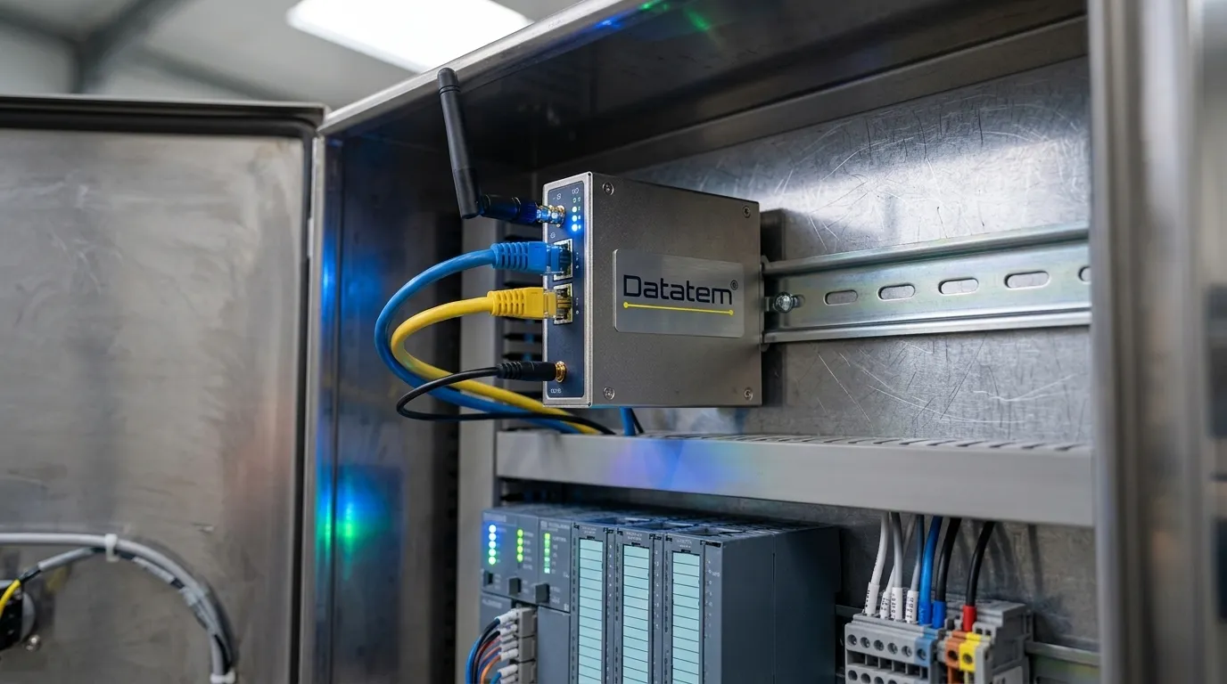 Dispositivo gateway industrial operando com protocolo opc ua para telemetria avançada.