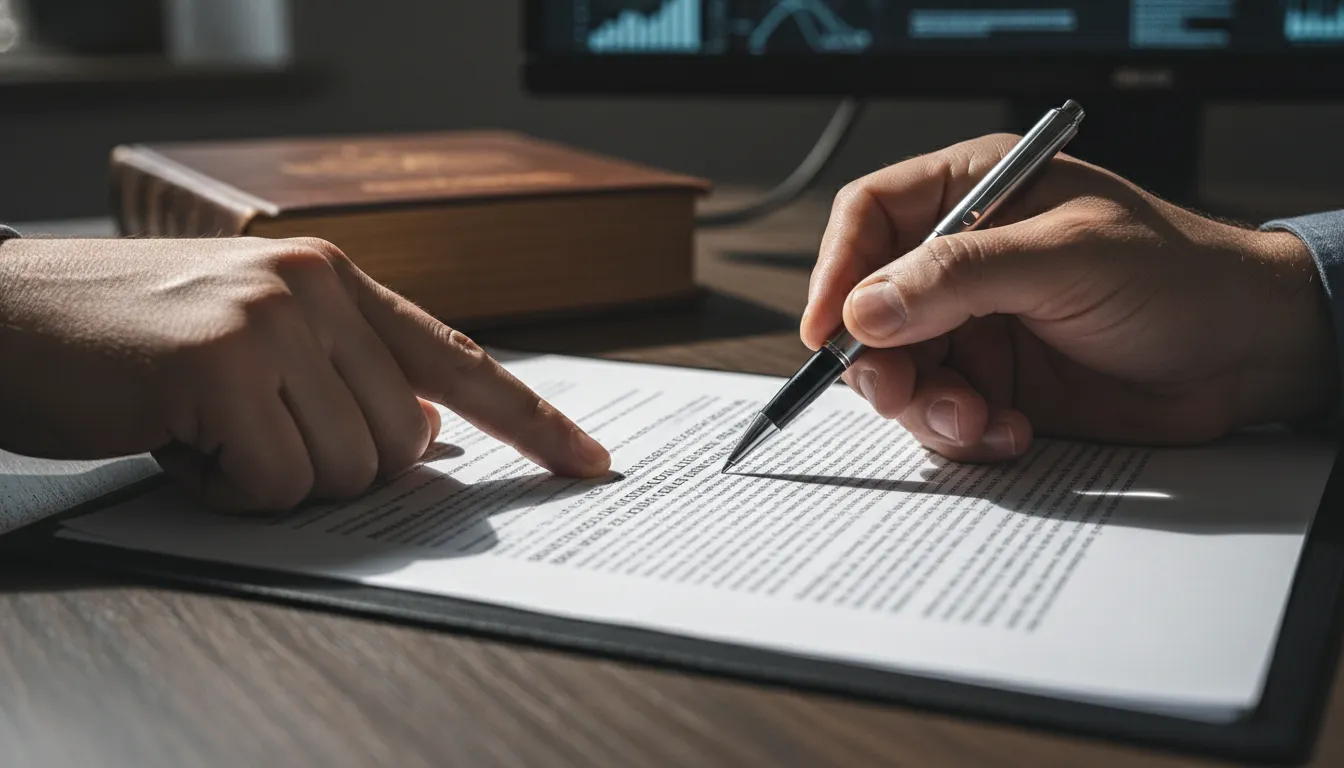 Advogado em Catanduva analisando cláusulas de contrato, ação contra plano de saúde, foco nos detalhes legais.