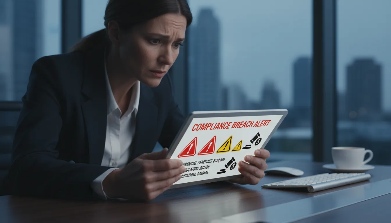 Empresário atento verifica notificações de multas fiscais em relatório digital