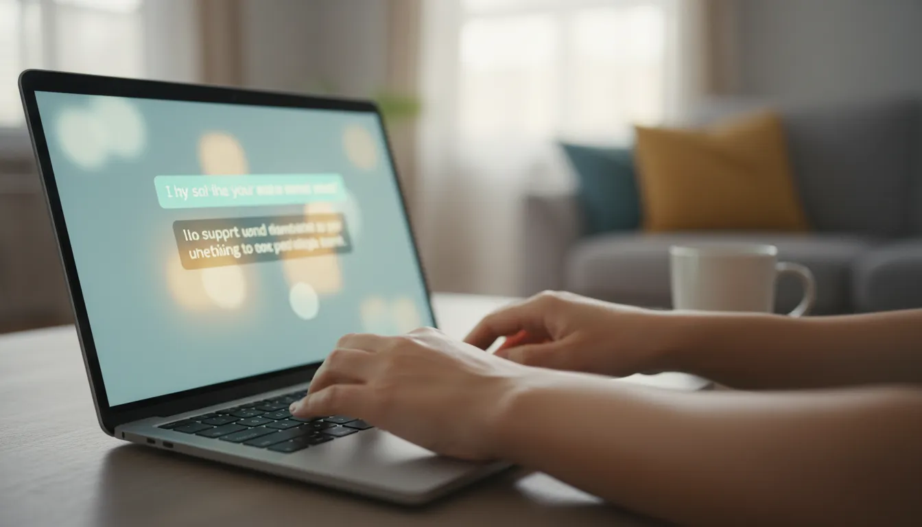 Mãos digitando mensagem para psicólogo online, com foco na comunicação e apoio da psicologia online.