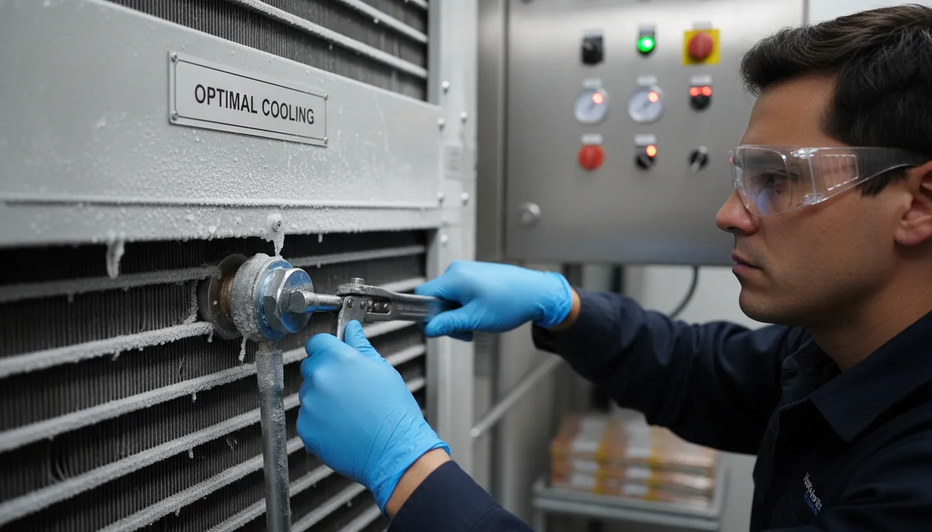 Manutenção preventiva em equipamento de câmara frigorífica, crucial para a eficiência e longevidade da instalacao ar-condicionado.