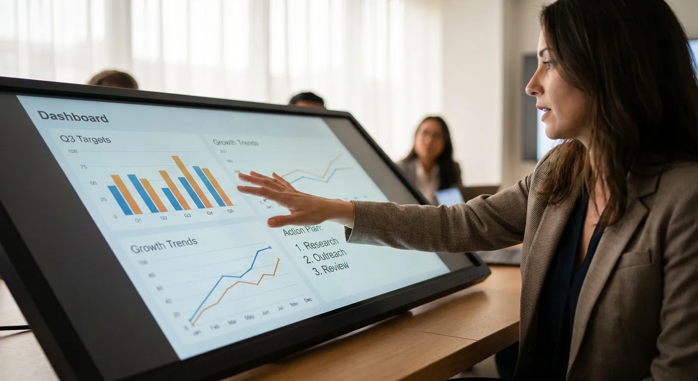 Estratégia de marketing alinhada com metas empresariais em tela touch screen