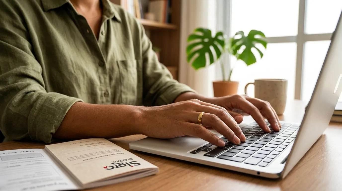 Mulher organizando pagamento de empréstimo pessoal online no carnê no notebook