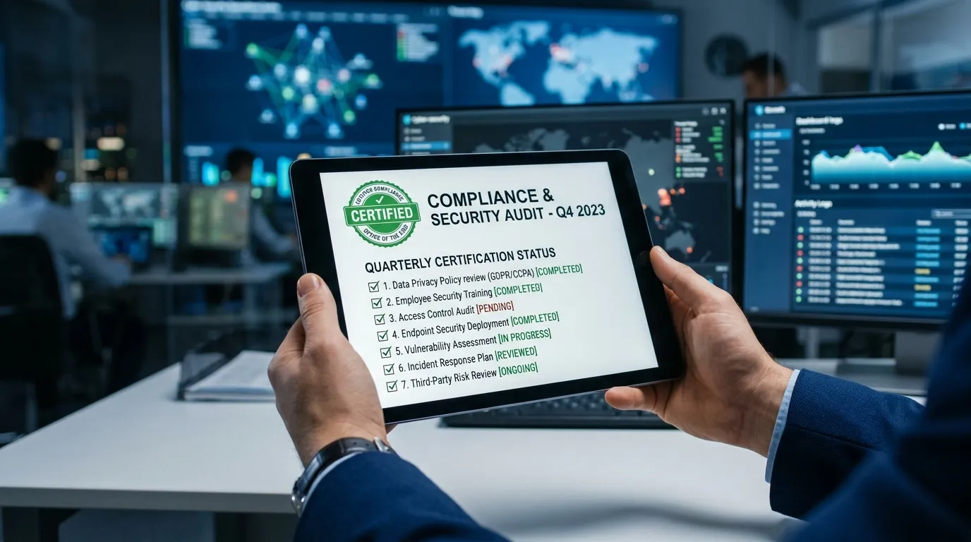 Tablet com lista de conformidade da iso 27001 renave para integradores de sistemas.