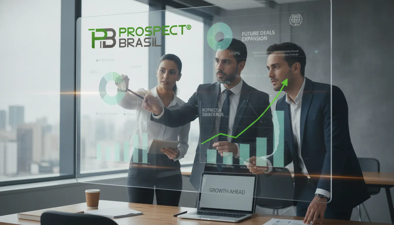 Time de profissionais colabora em escritório moderno, analisando dados para fechar um novo deal e impulsionar expansão.
