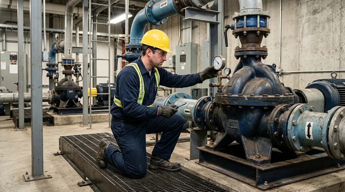 Técnico realizando inspeção preventiva reduzindo manutenção corretiva predial de tubulações.