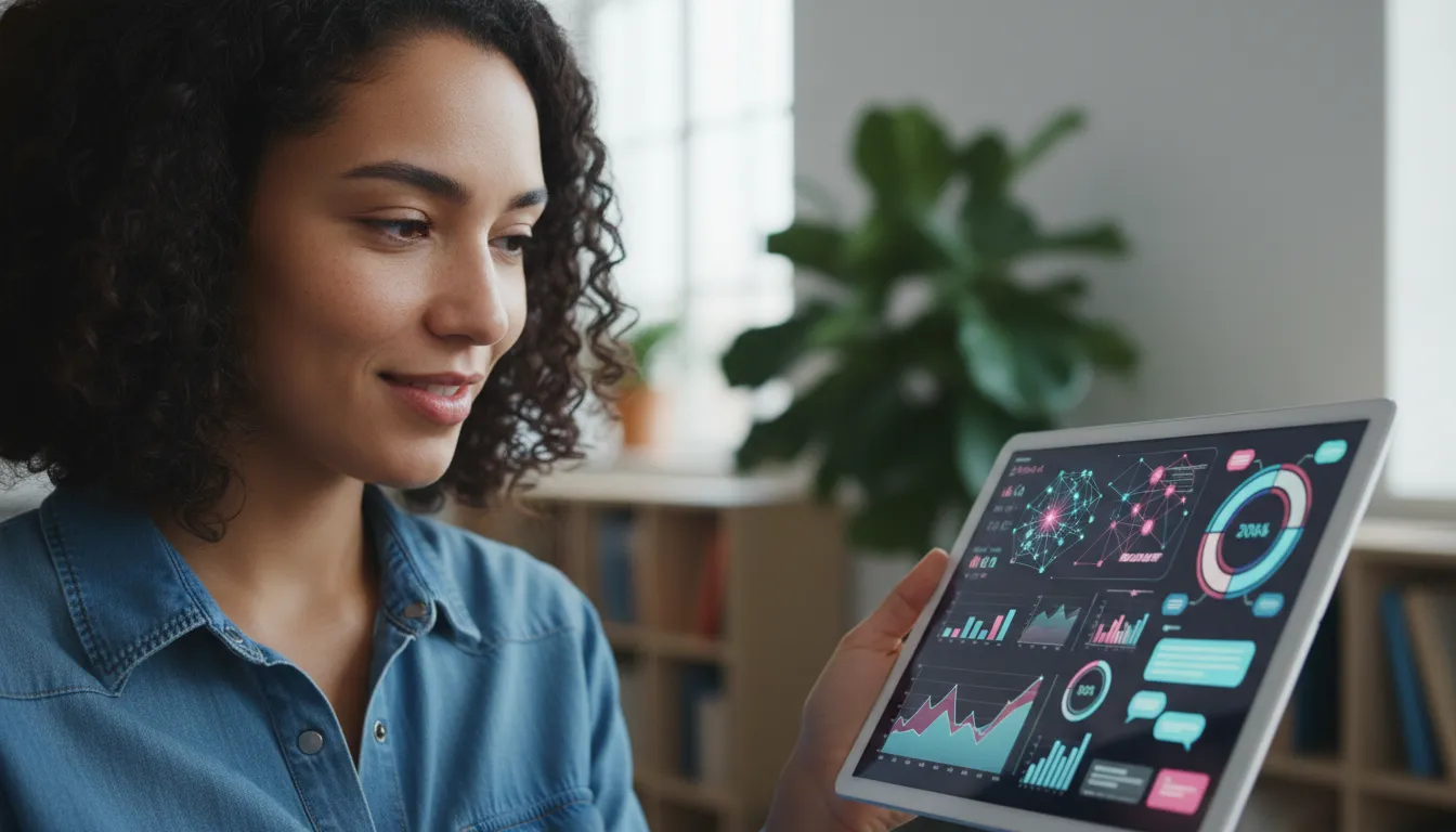 Empreendedora usa inteligencia artificial nos negócios para gerenciar dados e otimizar operações diárias.