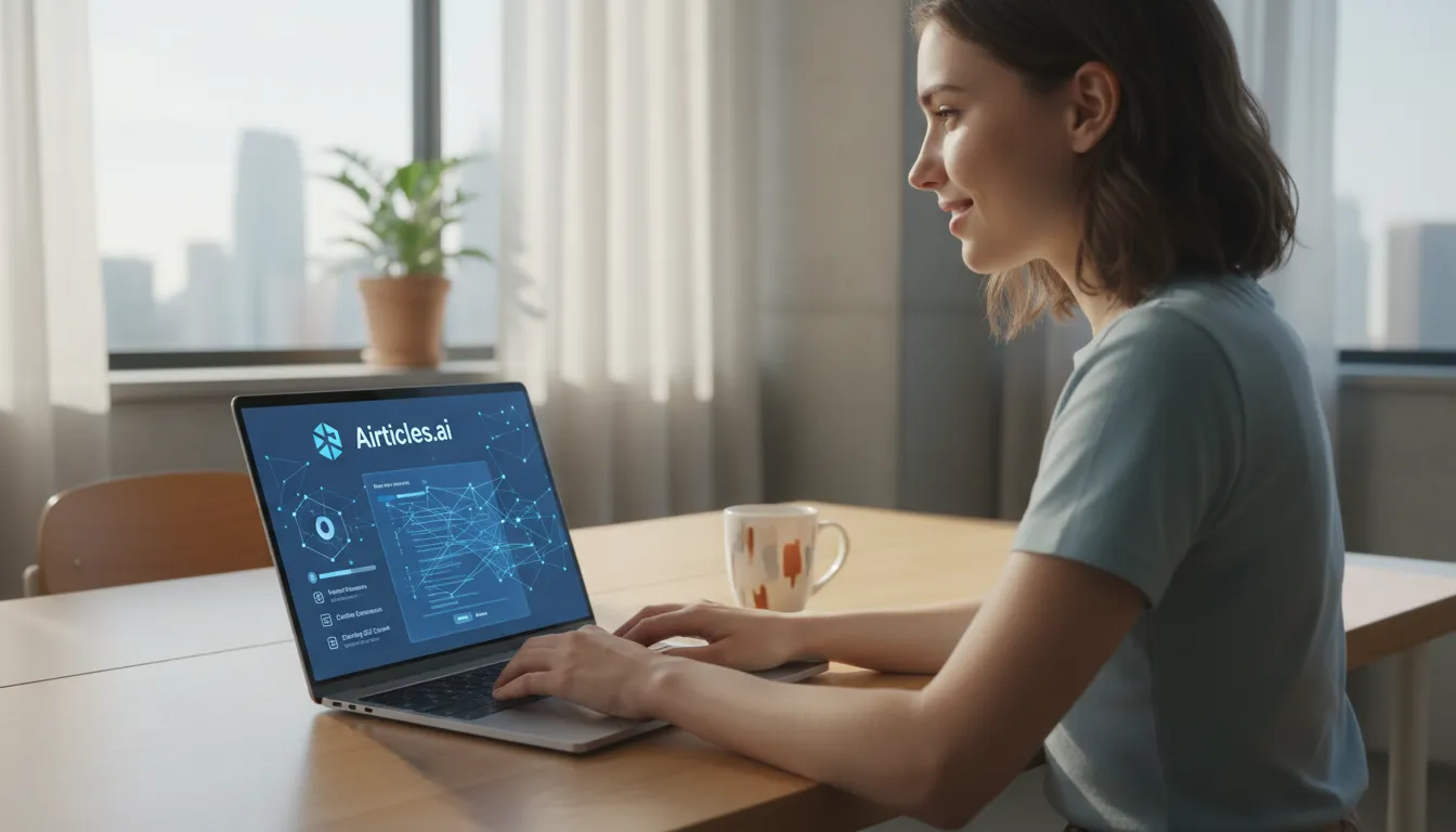 Criador de conteúdo usando Airticles.ai para gerar texto otimizado para SEO, demonstrando como Is AI Content pode ser eficiente.