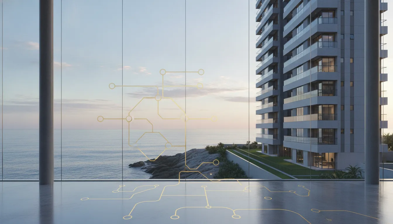 Edifício de luxo na costa catarinense, simbolizando holding patrimonial familiar, legado e investimento imobiliário.