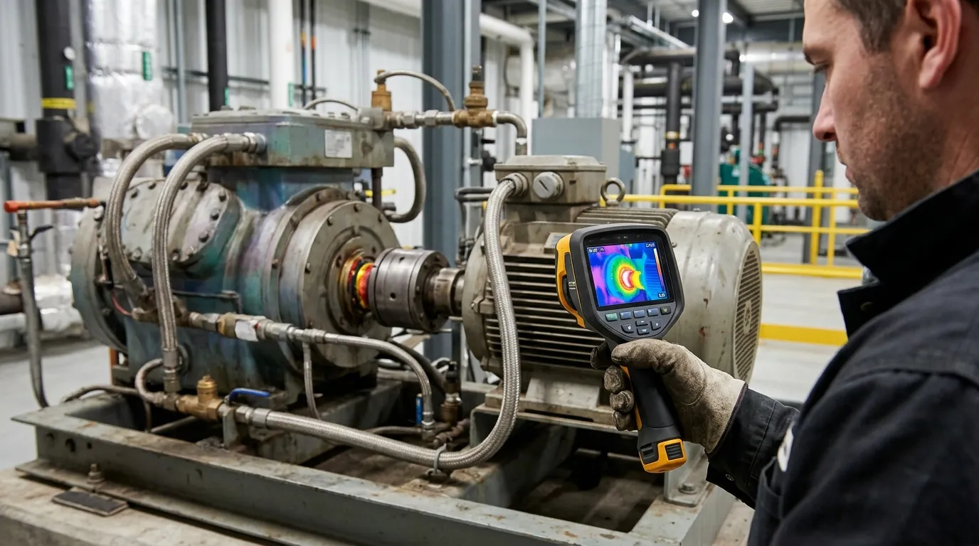 Diagnóstico de termografia industrial em motor mecânico evitando paradas não planejadas.