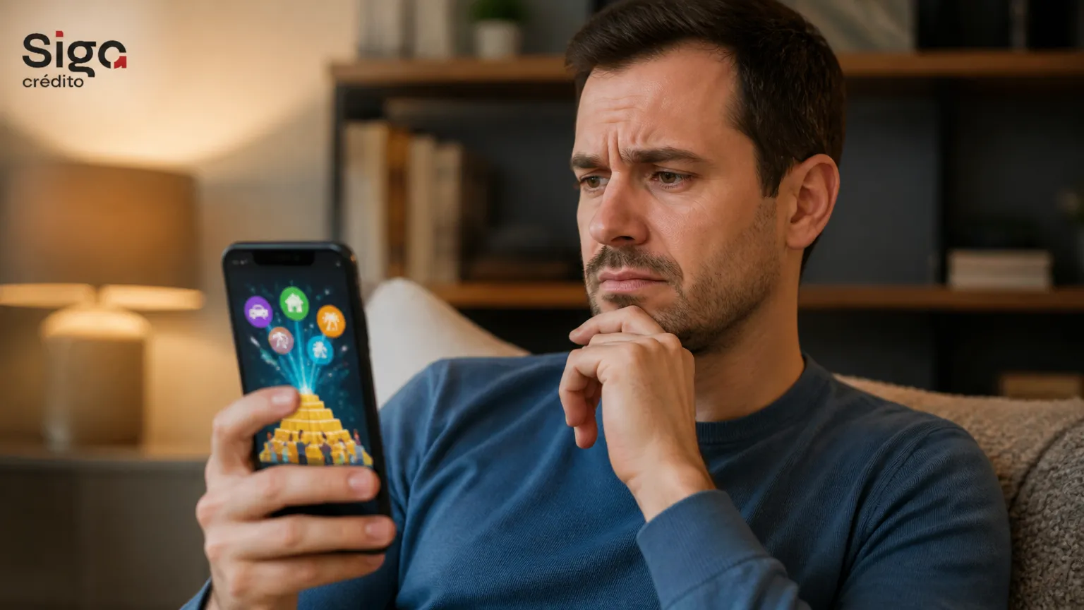 Pessoa atenta no celular evitando golpes comuns de falsa renda extra.