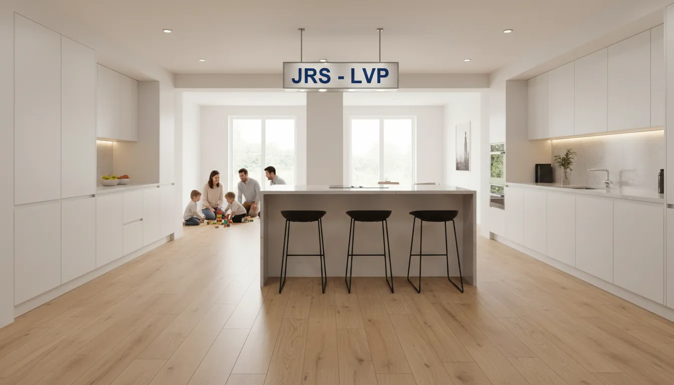 Modern kitchen featuring stylish vinyl plank flooring from a trusted Hardwood flooring company near me, perfect for high-traffic areas.