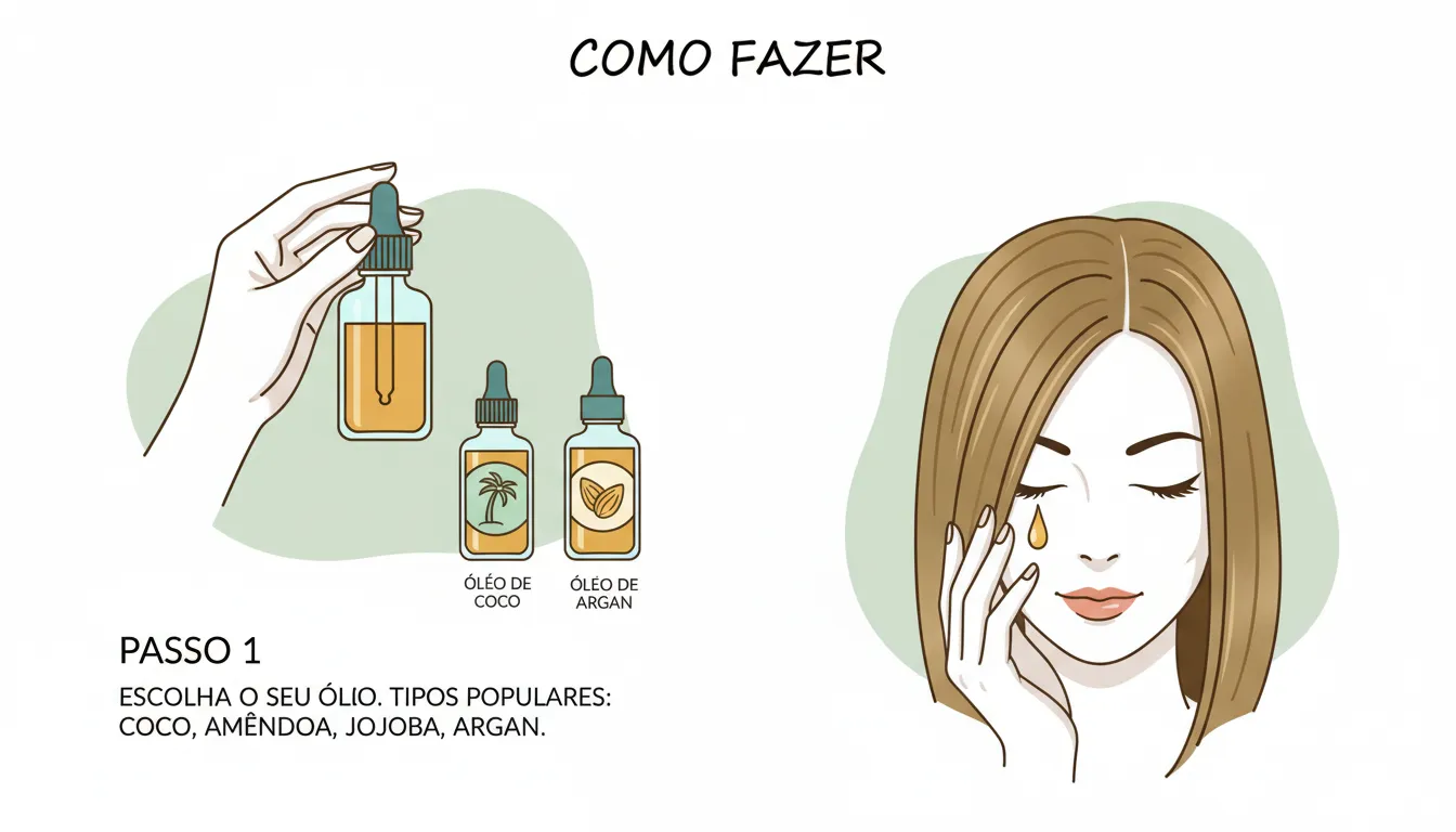 Ilustração guia passo a passo de como fazer a umectação capilar corretamente, com ícones modernos e design clean.