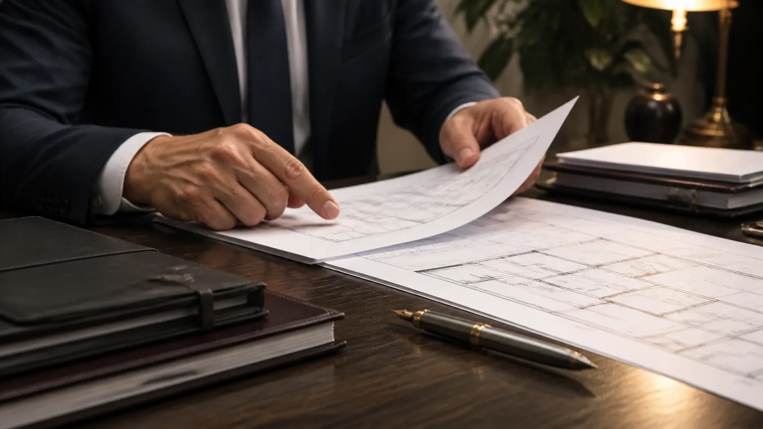 Contratos e estratégias de planejamento sucessório com holding patrimonial sobre a mesa.