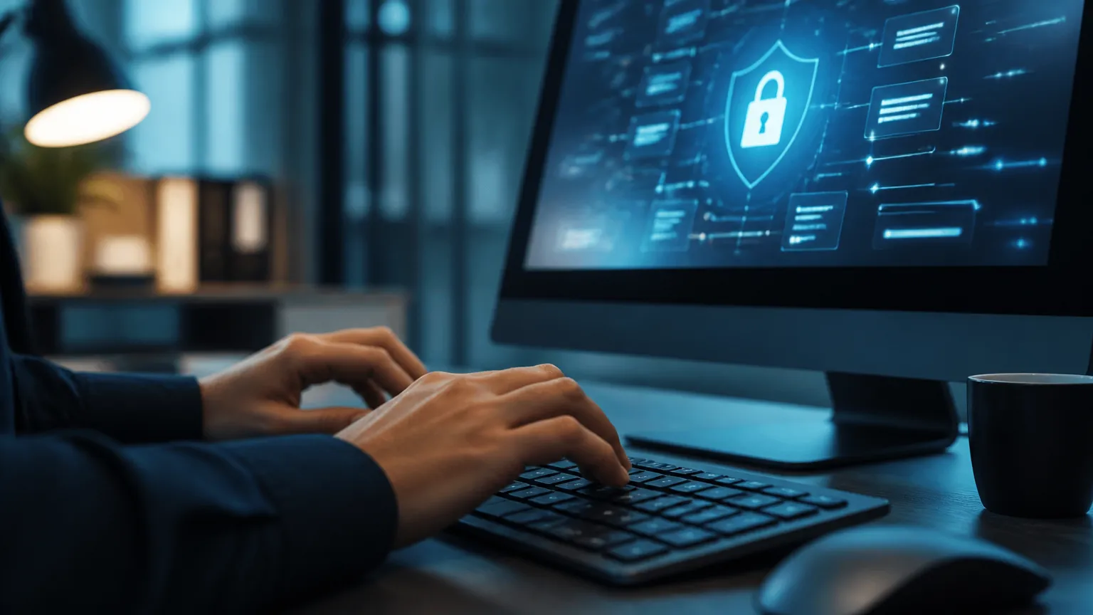 Profissional implementando controles de proteção de dados baseados na norma ISO 27002.