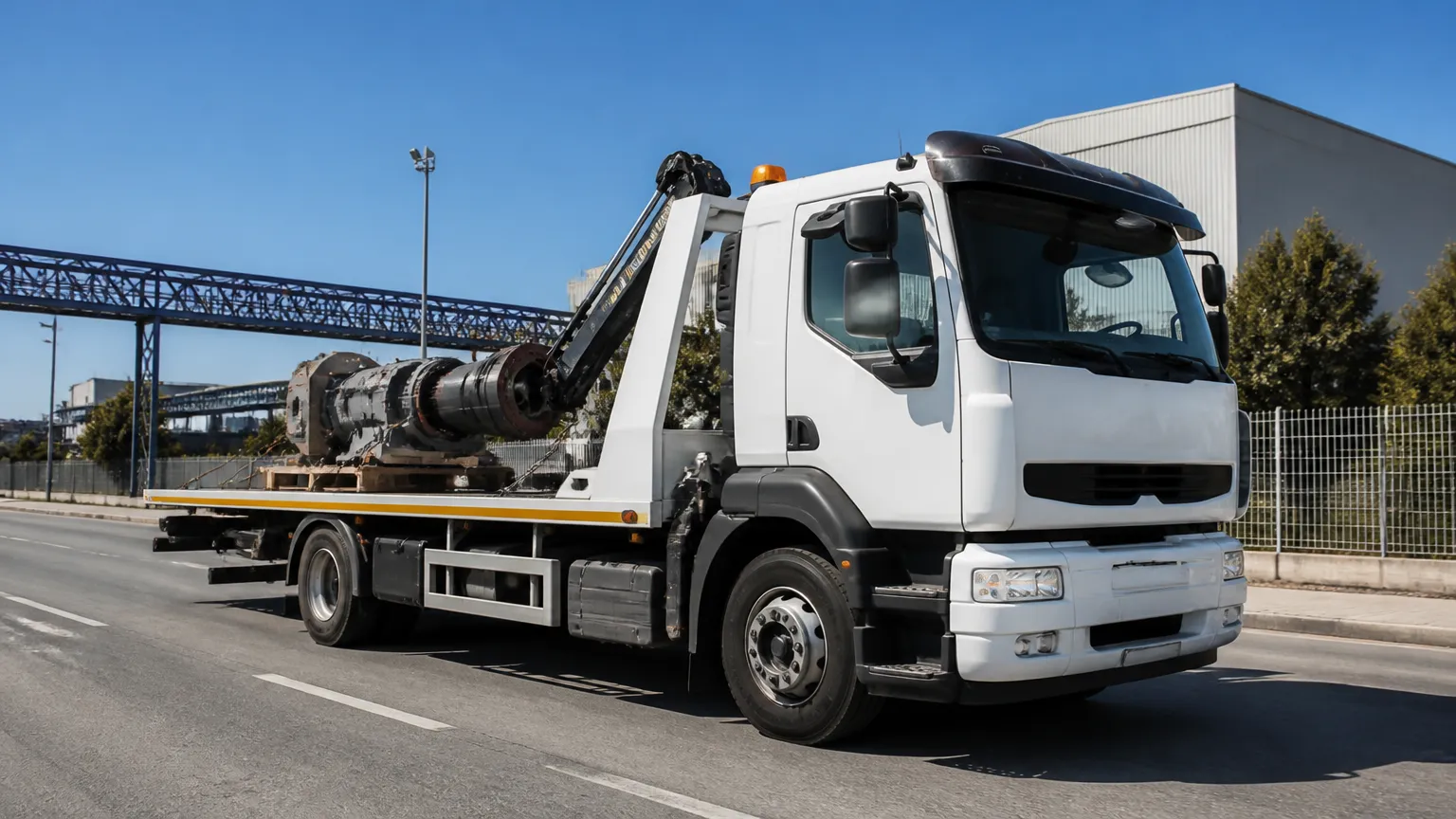 Operação logística rodoviária com financiamento de caminhão-plataforma para transporte de maquinários.