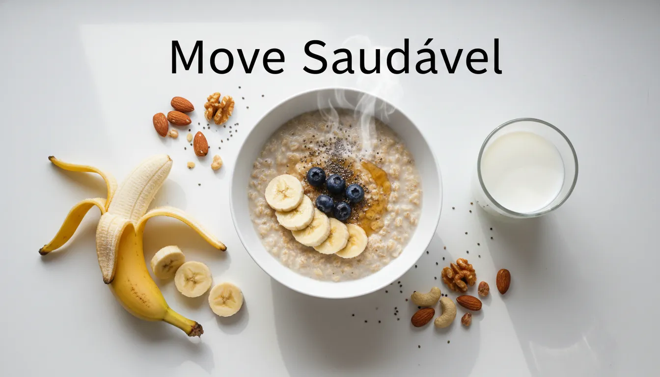 Composição de banana, aveia, castanhas e leite, simbolizando uma dieta equilibrada no contexto do artigo: banana engorda ou emagrece, e seu papel na alimentação.