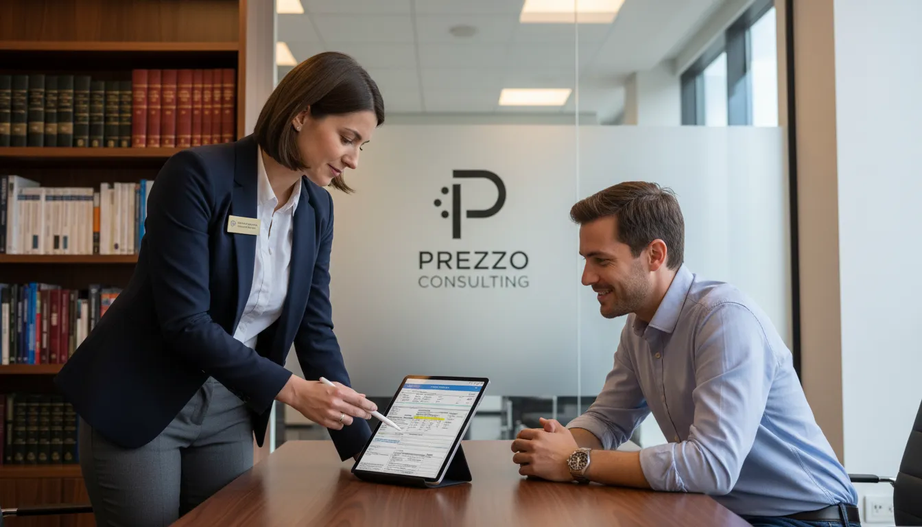 A Prezzo Consulting expert explains strategies to a client on how to appeal IRS penalties, offering professional guidance.
