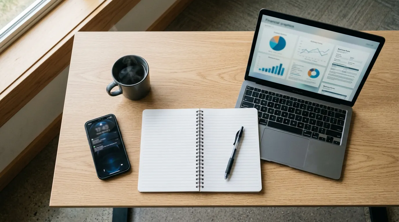 Documentos e notebook organizados para dar início ao processo de CNPJ para fisioterapeuta de forma simples.