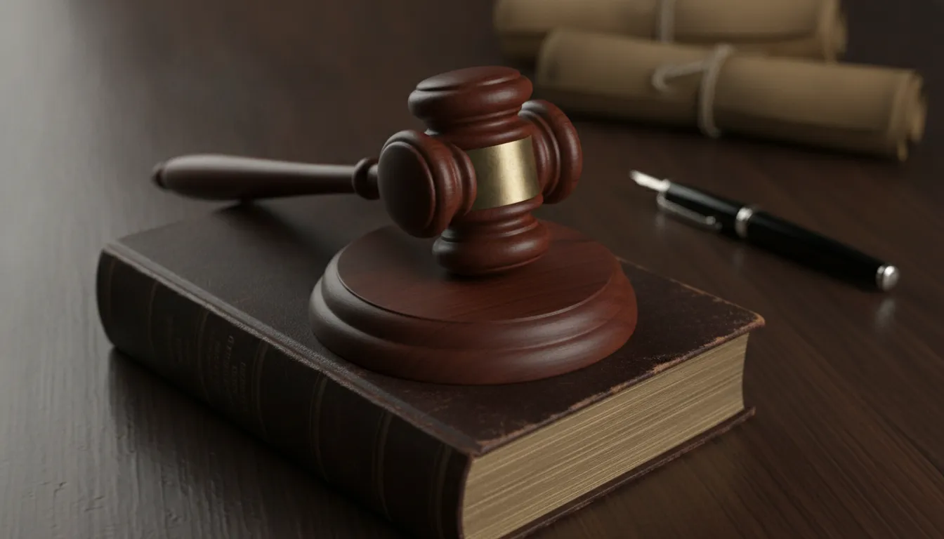 Símbolo de justiça: martelo e livros de lei representam ação advogado em Pinhalzinho.