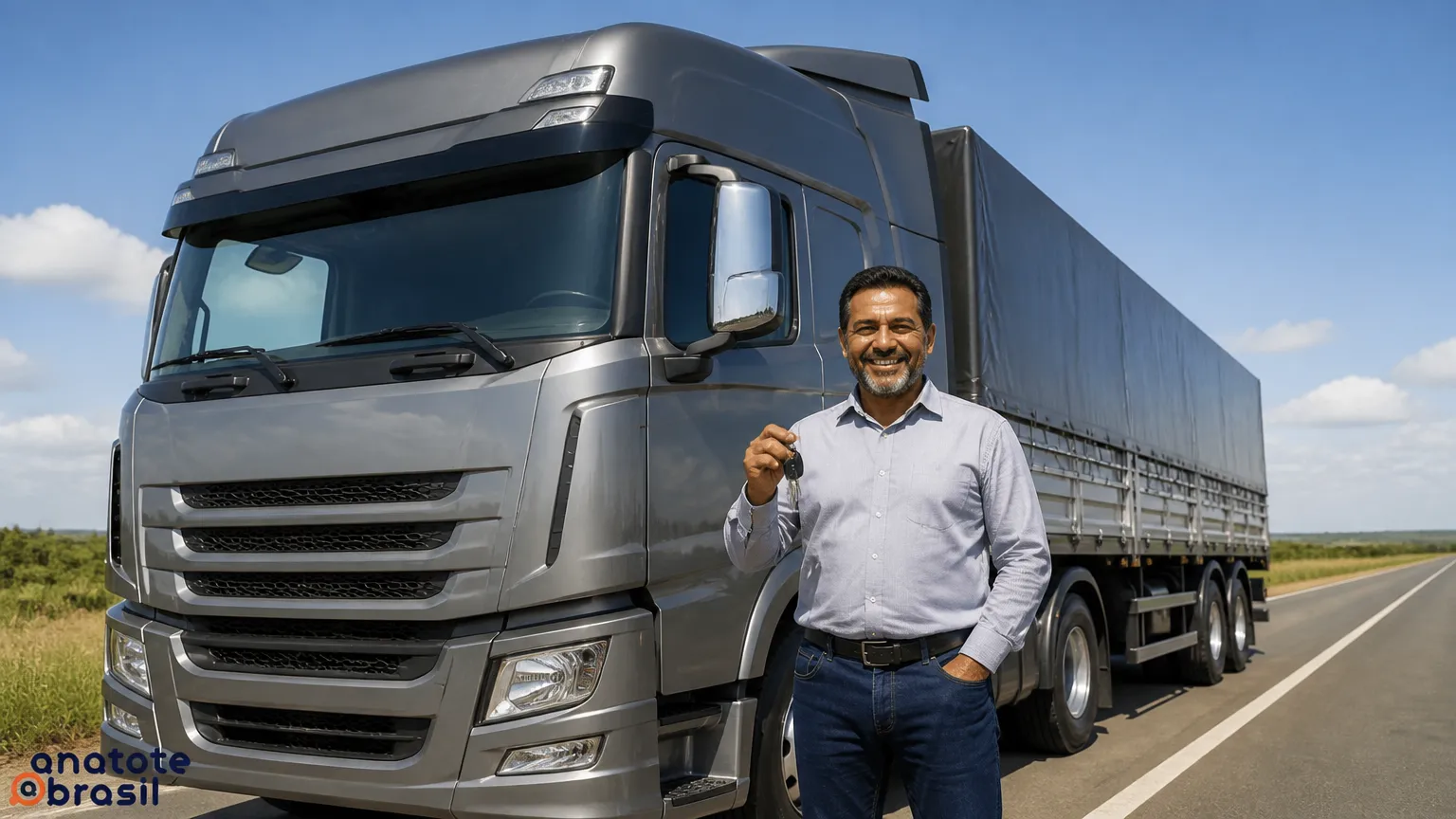 Motorista autônomo contemplando aquisição por consórcio de caminhão novo e seminovo.